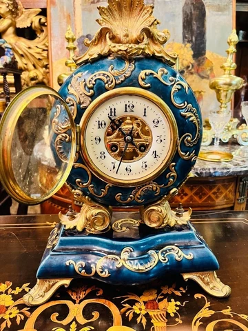Antique French Elegant Cartel Desk Clock Pendulum Gold Gilding Working 19th C Cover