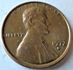 1972-D MEMORIAL CENT, MILD DIE CLASH ERROR, BROWN, XF, CIRCULATED - Picture 1 of 3