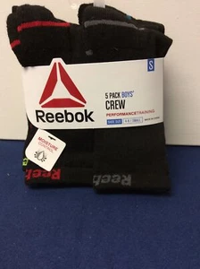 Reebok Boys Crew Socks 5 Pair Size Small 4-8 Black Moisture Control - Picture 1 of 9