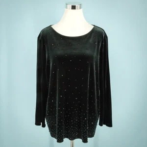 Chico's 3 Size XL Black Traveler's Velvet Jewel Rhinestone Embellished Knit Top - Picture 1 of 6