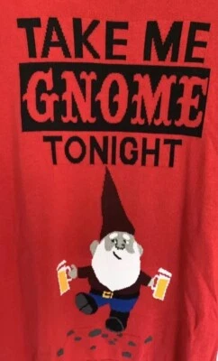 MOSSIMO Men’s Med Red “Take Me Gnome Tonight” Novelty Christmas Sweater - Image 1 of 4