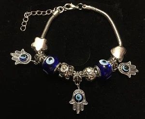 Bracelet blue glass beads with charms christmas gift fun fashion jewelry #12 - Picture 1 of 5