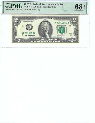 2013 $2 FRN FR1940-K PMG 68 EPQ, Dallas S/N K22816243!!! - Image 1 of 2
