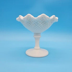 Westmoreland Milk Glass Hobnail Ruffled Rim Dimond Cut Stemmed Compote - Picture 1 of 6