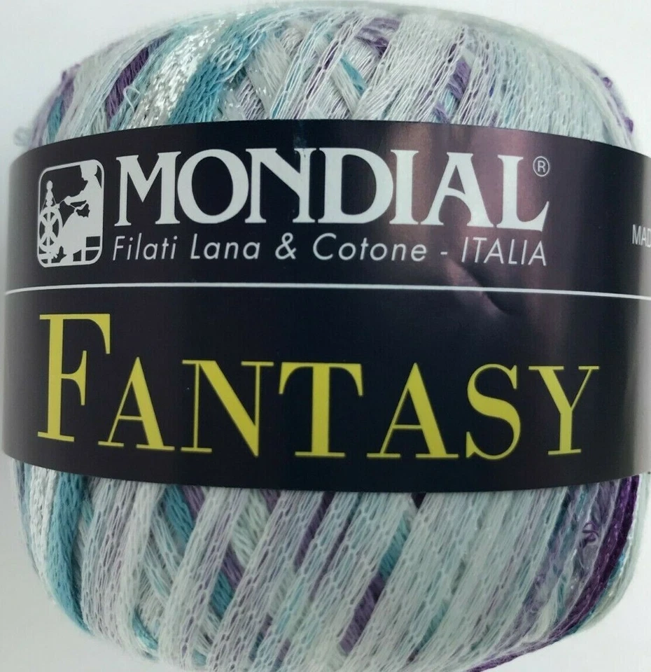 Mondial FANTASY #941 Teal Purple White Blues Thick Thin Lace to Sport Yarn Skein - Image 1 of 1