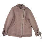 Hyfve Pink Jacket Women Large Fleece Cropped Teddy Coat Button Front Lined