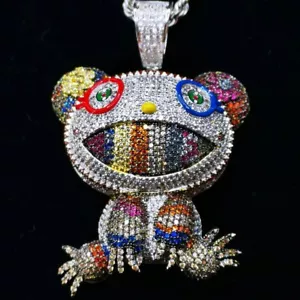 Round Cut Multi Color 14K White Gold Over Customized Frog Pendant 2.5" - Picture 1 of 8