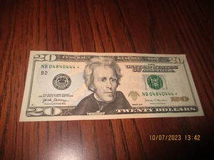2017 $20 US LEGAL TENDER *STAR NOTE* FANCY SERIAL NUMBER 04840444 ~UNCIRCULATED - Picture 1 of 4