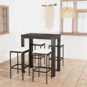 PE Rattan Patio Bar Table And Stools With Cushions Outdoor Lounge Furniture Set - Picture 1 of 11