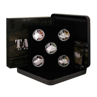 Тувалу танки Второй мировой войны 5 монет набор 2010 цветные пруфы - Изображение 1 из 4