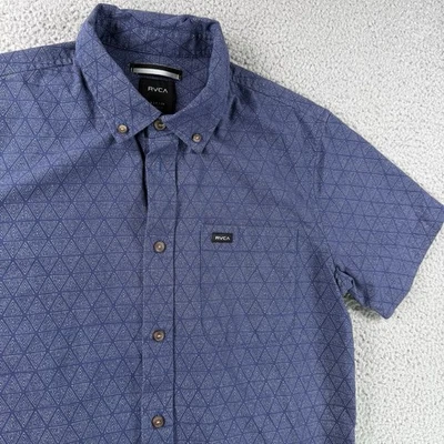 Camisa RVCA Para Hombres S Azul Abotonada Manga Corta Bolsillo Geométrica Informal Preppy Foto 1 de 4