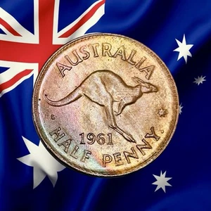 Medio centavo Australia 1961 - Isabel II - ¡Hermoso tono! - Barco combinado - Imagen 1 de 2