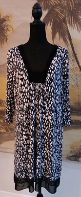 Camisón Simply Vera Wang XL Azul/Negro/Blanco Manchado Negro Terciopelo Borde Burnout Foto 1 de 4