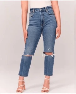 Abercrombie & Fitch Distressed Ultra High Rise Ankle Straight Jeans Raw Hem Gr. 26 - Bild 1 von 11