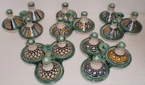 HAND PAINTED CERAMIC TAGINE SHAPED TRIPPLE CRUET SET* MOROCCAN POTTERY *  - Picture 1 of 31