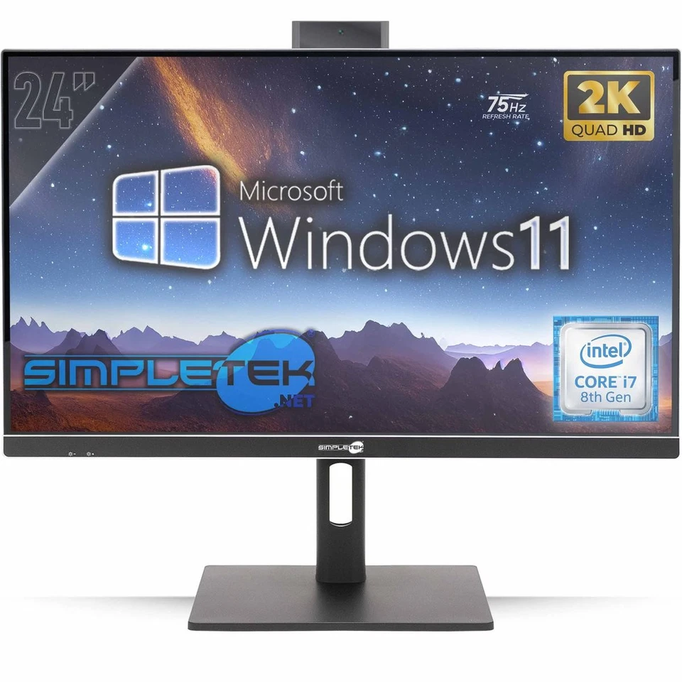 All In One 24" 2K 75Hz I7 8. Gen Win 11 Ram 8GB SSD 240GB Gaming Render VESA PC - Bild 1 von 4