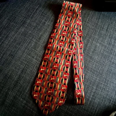 Corbata LANVIN Paris roja negra dorada estampada geométrica vintage 0214 Foto 1 de 4