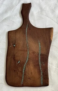 Mesquite? Charcuterie/Cutting Board w/Turquoise Color Inlay Paddle Style Rustic - Picture 1 of 22