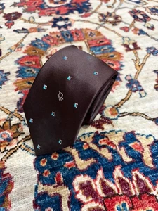 Vintage Christian Dior Brown Micro Geo Pattern Tie Italy Mens Classic Neckwear - Picture 1 of 5