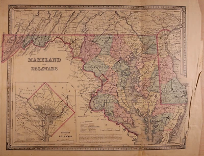 Mapa 1873 ~ Maryland & Delaware - Washington DC ~ (15x17)-#34 Foto 1 de 3