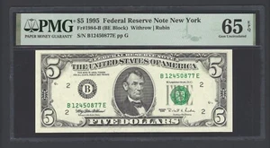 United States-Federal Reserve 5 Dollars 1995 Fr#1984-B (BE Block) UNC Grade 65 - Picture 1 of 2