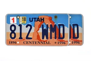 Utah License Plate Arch Centennial 812 WMD (Pair) - Picture 1 of 3