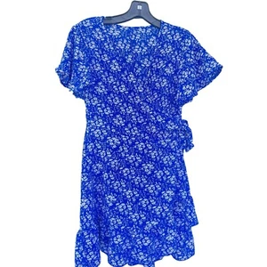 Mujer Talla Pequeña Vestido Envolvente Azul Blanco Floral Primavera Vestido Boho Playa Con Cordones - Imagen 1 de 15