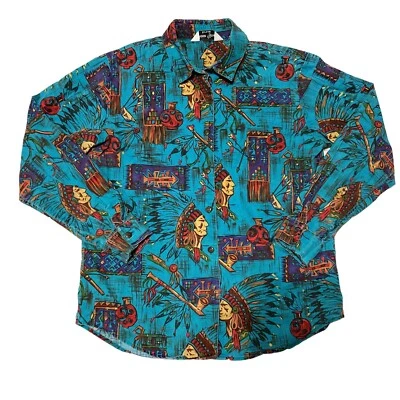 CAMISA AZUL INDIA AMERICANA TALLA L ESTAMPADO TOTAL SUROESTE SHARON MUJER JOVEN Foto 1 de 4