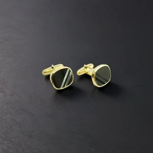 18k Yellow Gold Black Onyx Mother of Pearl Cufflinks - Picture 1 of 5