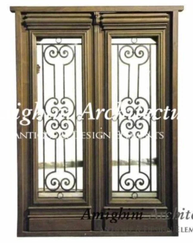 Inserciones antiguas de hierro forjado de doble puerta delantera. D1220 Foto 1 de 1