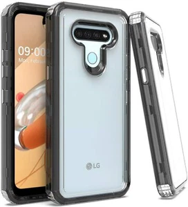 For LG K51/LG Reflect Black Clear Heavy Duty Hybrid Rubber Shockproof Case Cover - Picture 1 of 7