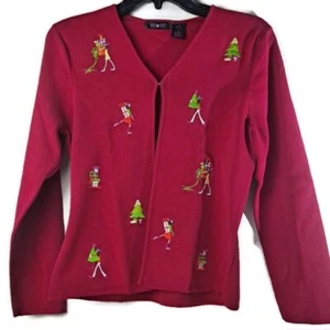 Vintage CHRISTMAS SWEATER~ KNIT DE KNIT~ Women's Cardigan reg small Long Sleeve - Picture 1 of 15