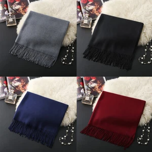 US Oversize Cashmere Scotland Wool Shawl Wrap Solid Blanket Mens Womens Scarf - Picture 1 of 32