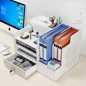 4 Tiers Office Wooden Desktop Organizer Desk Tabletop Drawer A4 Paper File Rack - Picture 1 of 8