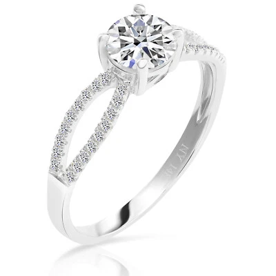 14K Real Solid White Gold Cubic Zirconia Dainty Classic Engagement Wedding Ring - Image 1 of 4