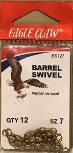 96 Lot Fishing Supplies: Eagle Claw Barrel Swivel, Quantity 12, Size 7, # BS127 - Picture 1 of 2
