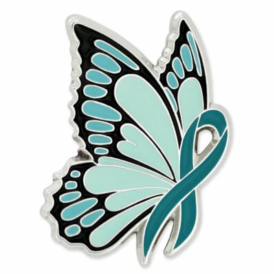 PinMart's Teal Ribbon Butterfly Pin - Awareness Ribbon Enamel Pin - Image 1 of 3