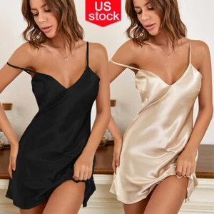 Sexy Women Lingerie Silk Underwear Sleepwear Slip Night Dress Babydoll Pajamas - Picture 1 of 33