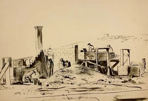 WALTER STUEMPFIG 20th c. American DRAWING Rebuilding the Home JERSEY SHORE - Picture 1 of 5