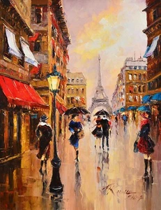 Original oil on canvas Kal Gajoum style cityscape Paris 12x16 oil painting - Picture 1 of 7