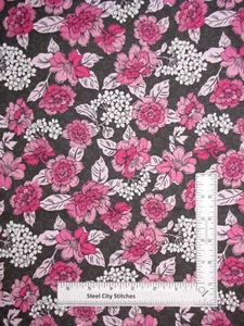 Cancer Awareness Pink Flowers Gray Fabric Patches Of Hope Cotton Windham Yard - Picture 1 of 1