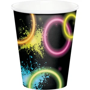 Glow Party Supplies Cups 8 Pack Neon Boy Girl Birthday Tableware Fluro Sticks - Picture 1 of 1