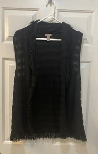Chico's strukturierte schwarze Fransen Weste Gr. M halbtransparent Coastal Cowgirl Western - Bild 1 von 7