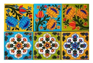 Traditional Multi Color Decor Kitchen Washroom Ceramic 4x4 inch Tiles Pack Of 6 - Picture 1 of 4