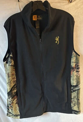 Browning Sportswear Fleece Vest Black/camo Large Full Zip W/ Zipper Pockets (U1) - Image 1 of 4