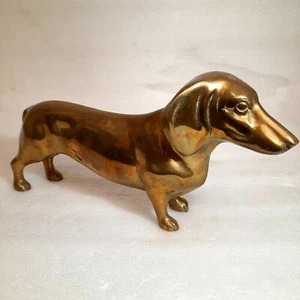 Estatuilla de perro Dachshund Weiner de latón de colección estatua gran puerta pesada tope cachorro - Imagen 1 de 12