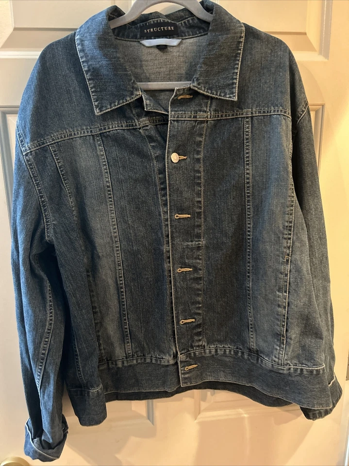 Men's 90s Vintage STRUCTURE Denim Jean Jacket Coat Size XL - Image 1 of 4