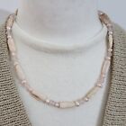 Mother Of Pearl Shell & Real Genuine Pearls Choker Necklace Pale Pink White 45cm