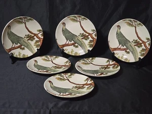 POTTERY BARN Ceramic 9" PHEASANT Dessert / Salad Lunch Plates - Retired Set Of 6 - Picture 1 of 6