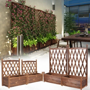 Raised Garden Beds with Trellis 1-2 Pcs Planter Box with Wooden Diamond Lattice - Picture 1 of 14
